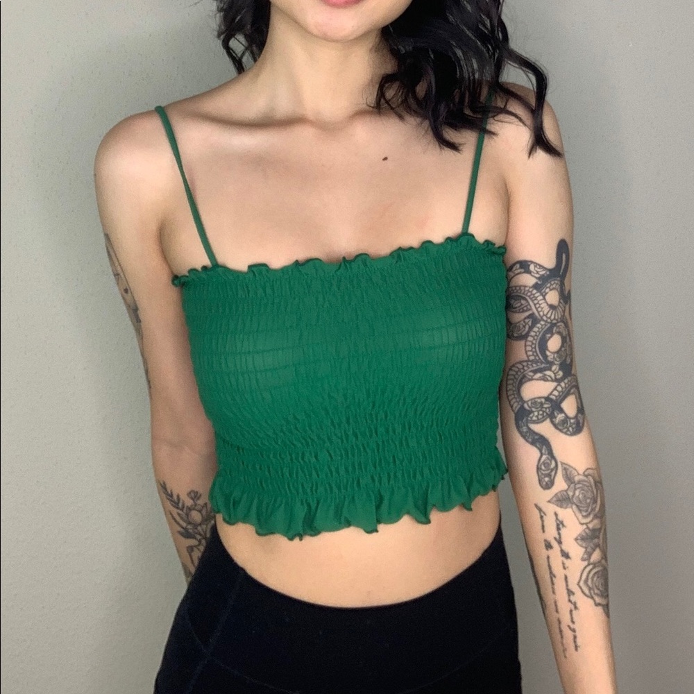Forever21 Green Spaghetti Strap Crop Top